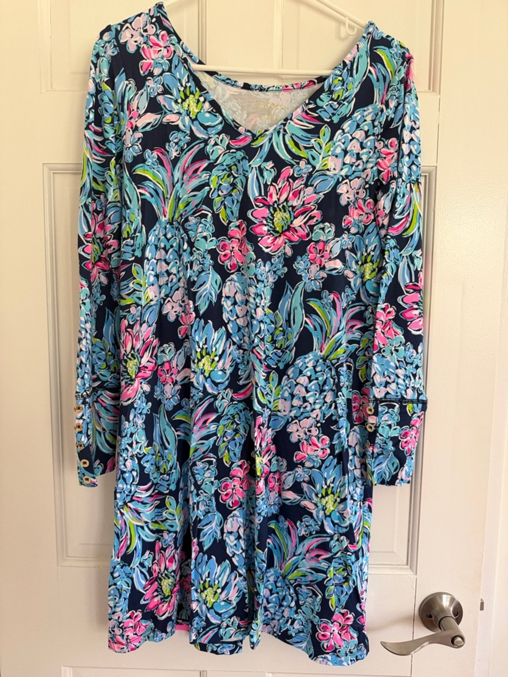 Lilly Pulitzer Navy Floral Pineapple-Print Long Sleeve Dress